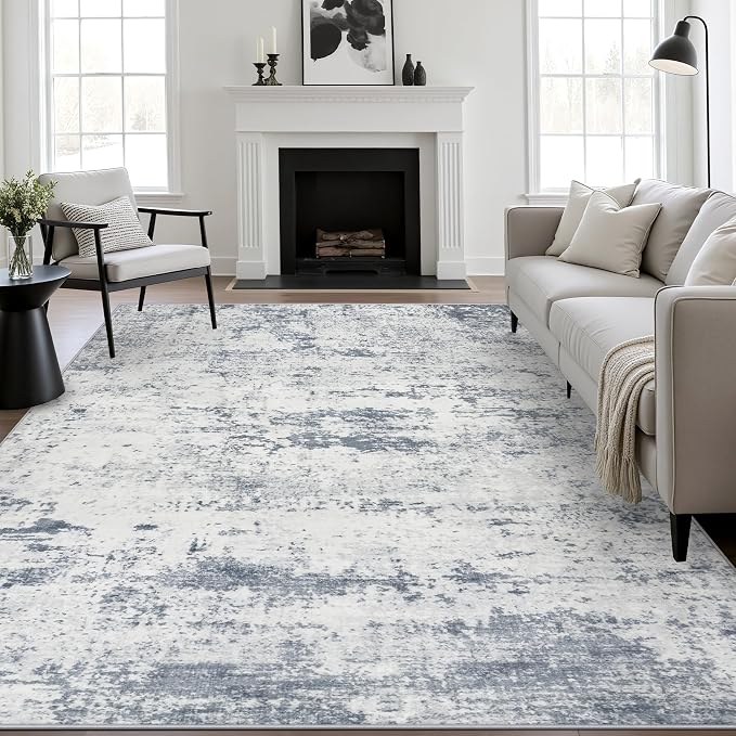 5x7 Area Rug Living Room: Modern Washable Soft Carpet Blue Grey | - Image 2