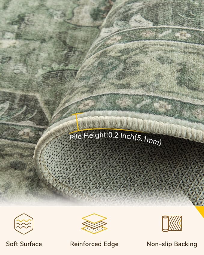 RELEANY Washable Area Rug, Water Repellent, Pet Friendly, Vintage Floral Boho - Image 2