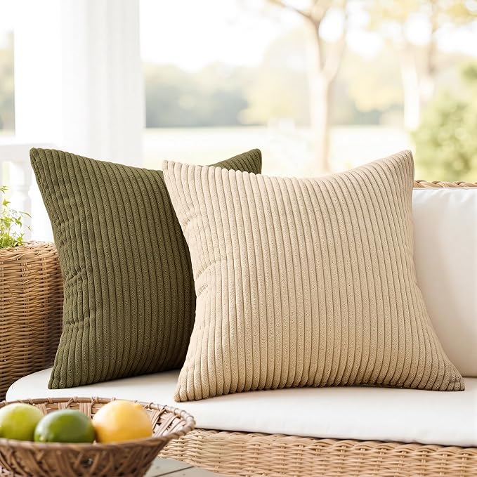 Topfinel 20x20 Sofa Pillow Covers Rust and Olive Green Velvet Throw Pillow - Image 2