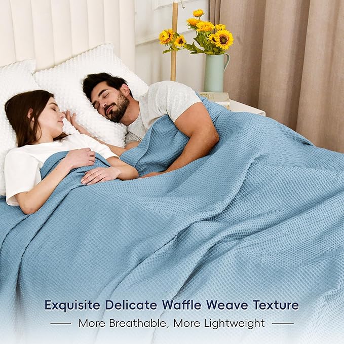PHF Pre-Washed Cotton Waffle Weave Family Blanket,Oversized King Size 120"x 120"-Snag Proof Lightweight Breathable, 10'x 10' Huge Extra Large Big-Elegant Aesthetic Home Decoration Gift,Dusty Blue