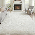 Area Rug Living Room Bedroom: 4x6 Fluffy Plush Shag Carpet Ivory | by Luxturiy