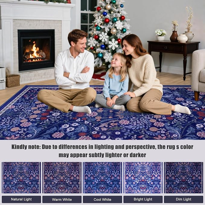 PLHXFR 2.6x10 Washable Runner Rug：Floral Indoor Kitchen Soft Carpet Blue | - Image 9