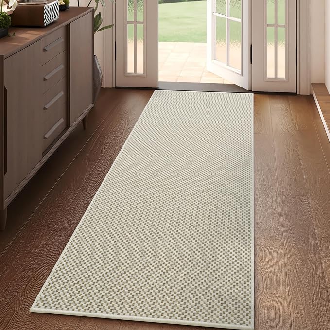 Hallway Runner Rug Woven Washable Long Kitchen Runner Beige 2x5 ft | Boho Soft by YDKGL