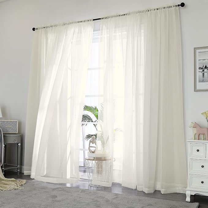 Sheer Curtains 84 inch Length, Ivory Sheer Cutains 2 Panels Set by OWENIE