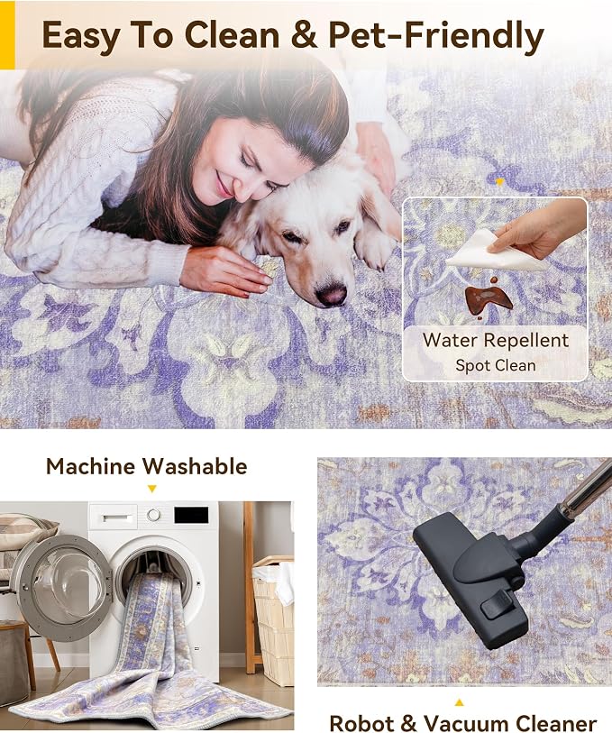 RELEANY Washable Area Rug, Small 2'x4', Water Repellent, Pet Friendly, Vintage - Image 3