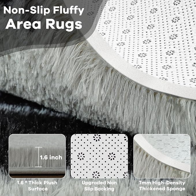 6x9 Large Black and Grey Fluffy Area Rug Non-Slip - Image 4