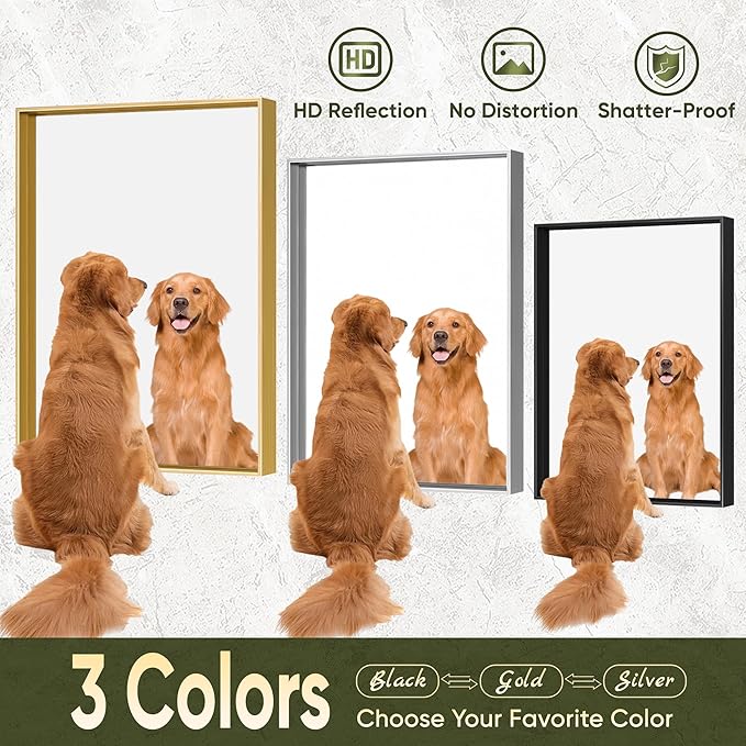 Suidia Bathroom Mirror, 30" x 40" Wall Mirror Metal Framed, Bathroom Vanity Mirror for Living Room Bedroom Bathroom Entryway, Silver, Rect Corner Style
