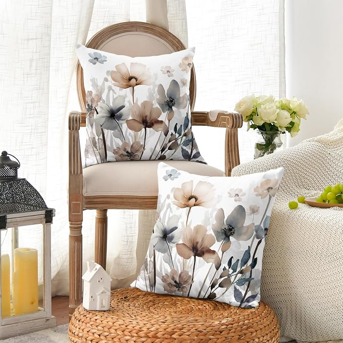 AVOIN colorlife Poppy Flowers Chinoiserie Pillow Covers 18x18 Inch Set of 2 | - Image 5