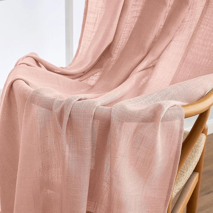 MIULEE Blush Pink Linen Curtains 52x72 Inch Length 2 Panels - Image 6