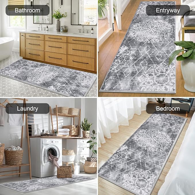 HEBE Hallway Runner Rug 2'x6', Washable Non Slip Kitchen Rug Runner | Soft Boho - Image 5