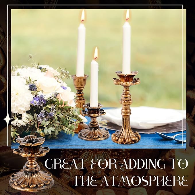 Suclain 6 Pcs Vintage Candlestick Holders Taper Resin Candle Holder Retro Antique Candle Holder Floral Decorative Candlesticks for Wedding Anniversary Table Centerpieces Fireplace Home Decor(Bronze)