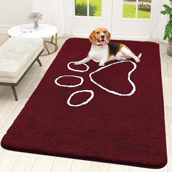 OLANLY Dog Door Mat for Muddy Paws 70x46, Paw Print Design Chenille Mud Mat | by OLANLY