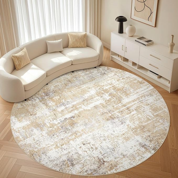 LOONGRUG Round Rug 8x8 Washable Large Neutral Modern Abstract Circle Rugs | by LOONGRUG