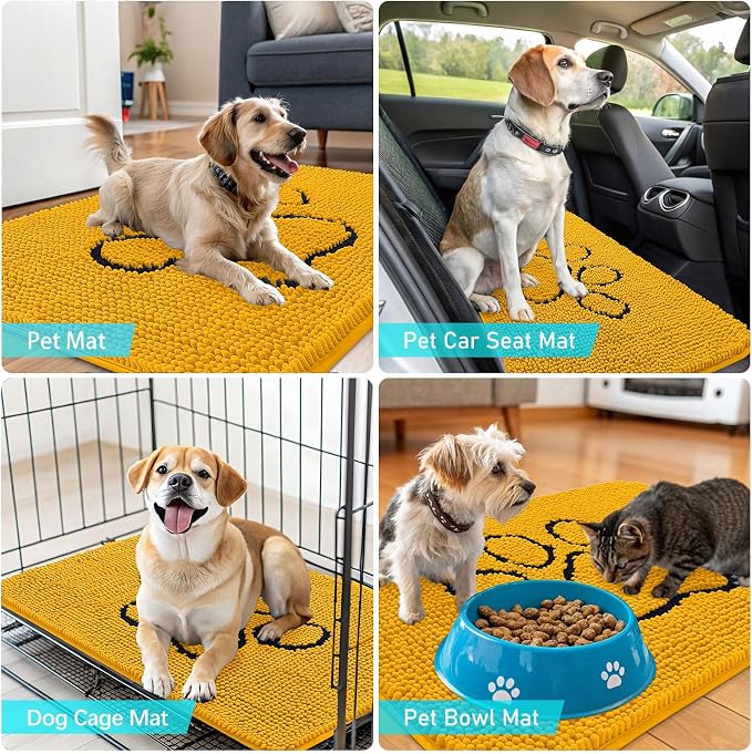 OLANLY Dog Door Mat for Muddy Paws 30x20, Paw Print Design Chenille Mud Mat | - Image 7