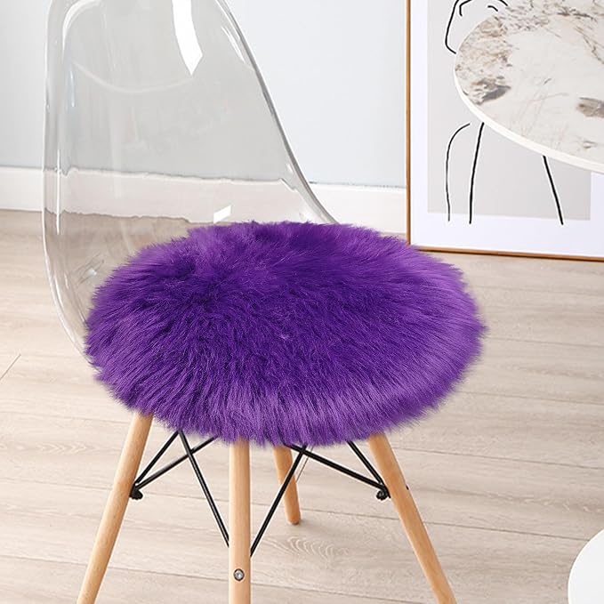 Faux Sheepskin Round Fluffy Rug Small 2ft Furry Purple Fur Circle Rugs - Image 4