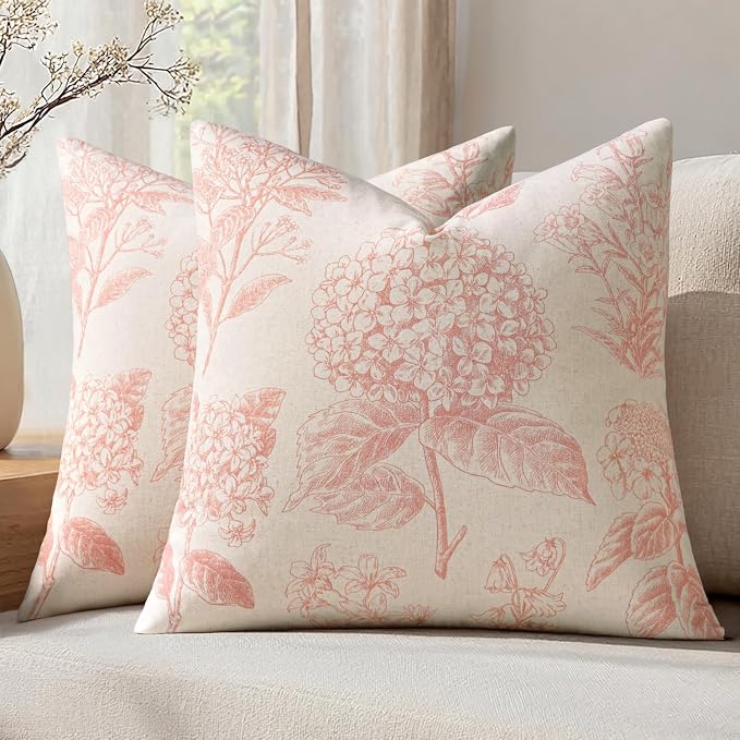 Set of 2 Decorative Floral Pillow Covers 18x18 Inch Light Pink | Neutral by SWANCOCO