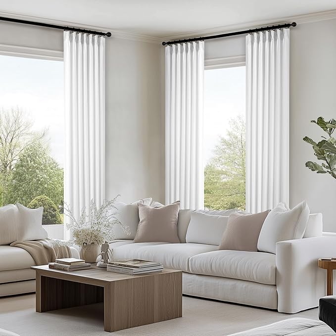 Topfinel 102 Inches Long Beige White Pinch Pleated Sheer Curtains - Image 6