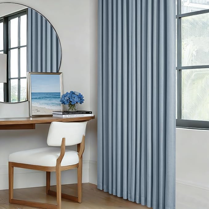 Dusty Blue Linen Black Out 120 Inch Curtains - Image 8