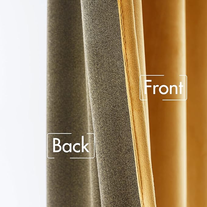MIULEE Velvet Blackout Curtains 52x84 inches 2 Panels Mustard Yellow | Luxury - Image 6