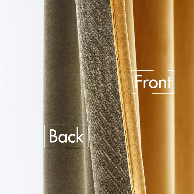 MIULEE Velvet Blackout Curtains 52x63 inches 2 Panels Mustard Yellow | Luxury - Image 6