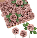 Ling's moment Artificial Flowers 25Pcs Dusty Rose Roses Decor w/Stems,3" Real Touch DIY Foam Floral for Wedding Bouquet/Centerpieces, Outdoors Party Backdrop, Room/Table, and Garden/Pot Decorations