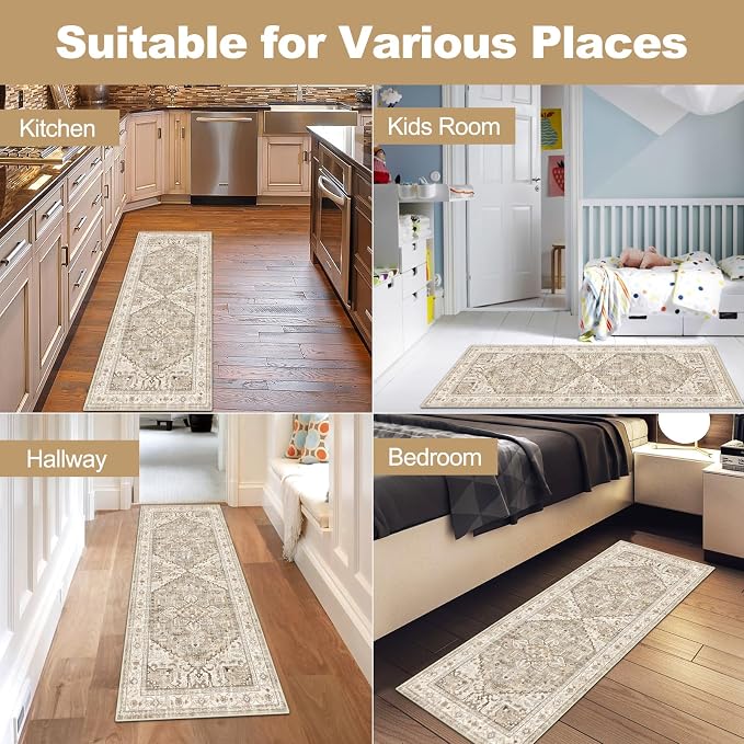 Yamaziot Washable Runner Rug, 2x5 Non-Slip Boho Vintage Hallway Kitchen Rug | - Image 7