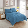 Sweet Home Collection 7 Piece Comforter Set Bag Solid Color All Season Soft Down Alternative Blanket & Luxurious Microfiber Bed Sheets, Denim, Queen