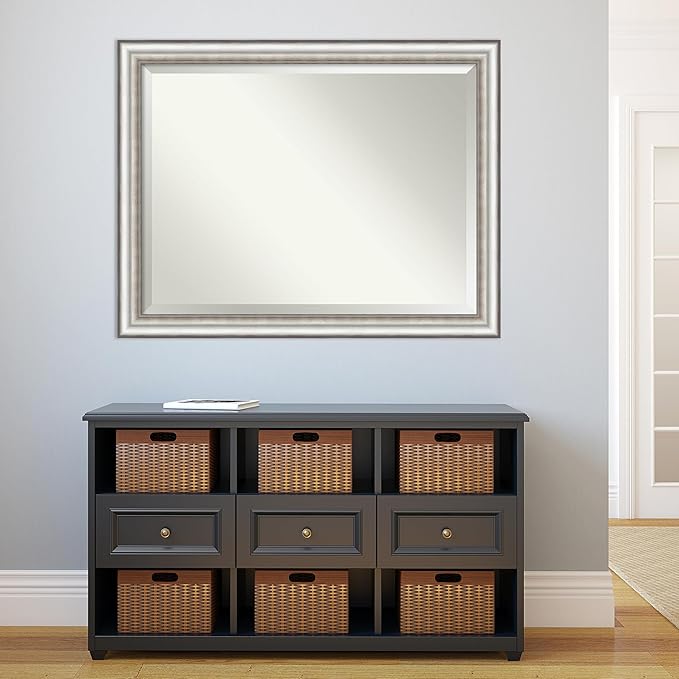 Amanti Art Silver Bathroom Mirror for Over Sink, 35x45 Salon Silver Rectangle Vanity Mirror, X-Large Traditional Frame, Hangs Horizonally and Vertically, Bathroom Wall Decor, Beveled Edge
