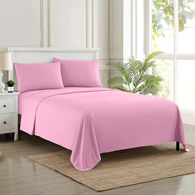 King Size Sheets - Breathable Luxury Bed Sheets with Full Elastic & Secure Corner Straps Built In - 1800 Supreme Collection Extra Soft Deep Pocket Bedding Set, Sheet Set, King, Pink