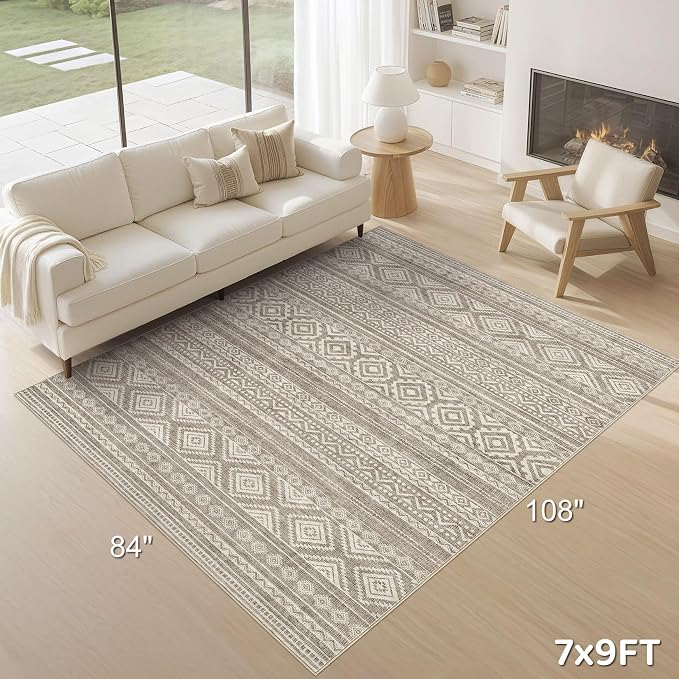 cotiled Boho 7x9 Area Rug for Living Room: Large Moroccan Washable Rug | Solve - Image 9
