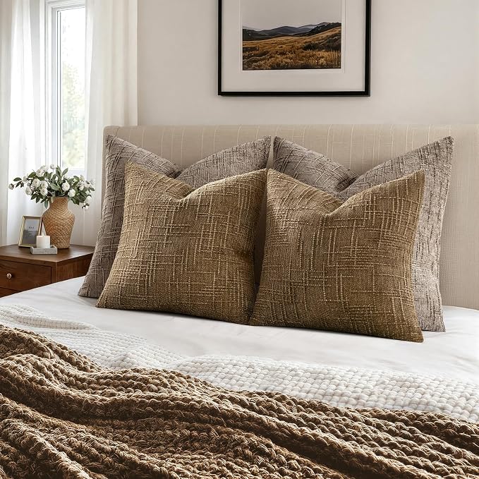 MIULEE Chenille Textured Fall Throw Pillow Covers Bronze 20x20 Set of 2 | - Image 4