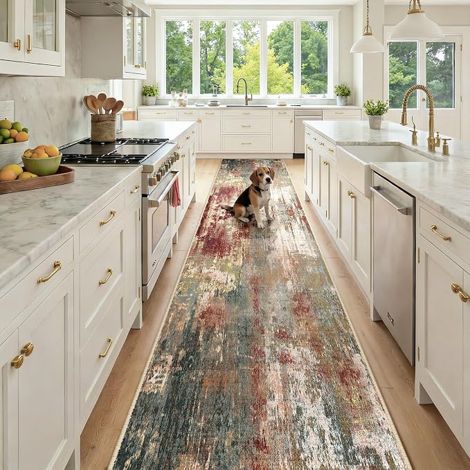 RELEANY Washable Runner 2'6"x12' Abstract Area Rug by RELEANY