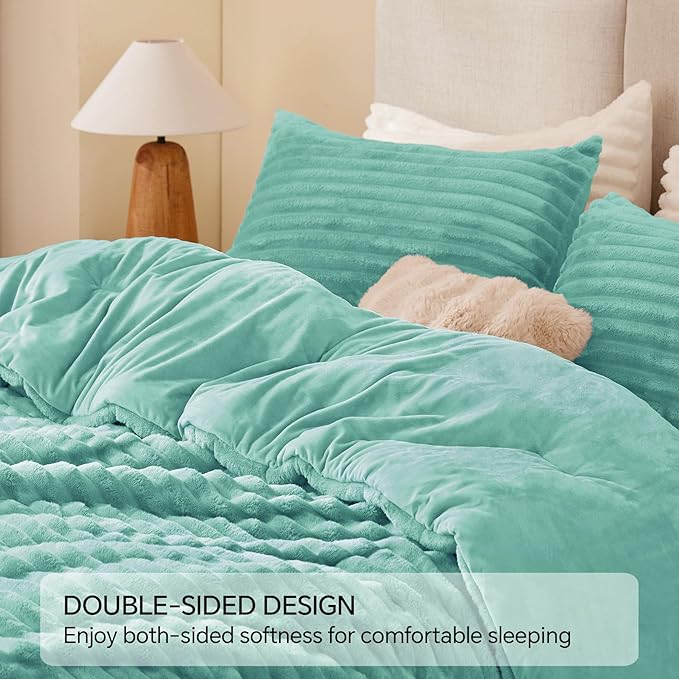 BEDELITE Fleece Twin Comforter Set -Super Soft & Warm Fluffy Haze Blue Bedding, Luxury Fuzzy Heavy Bed Set for Winter with 1 Pillow case