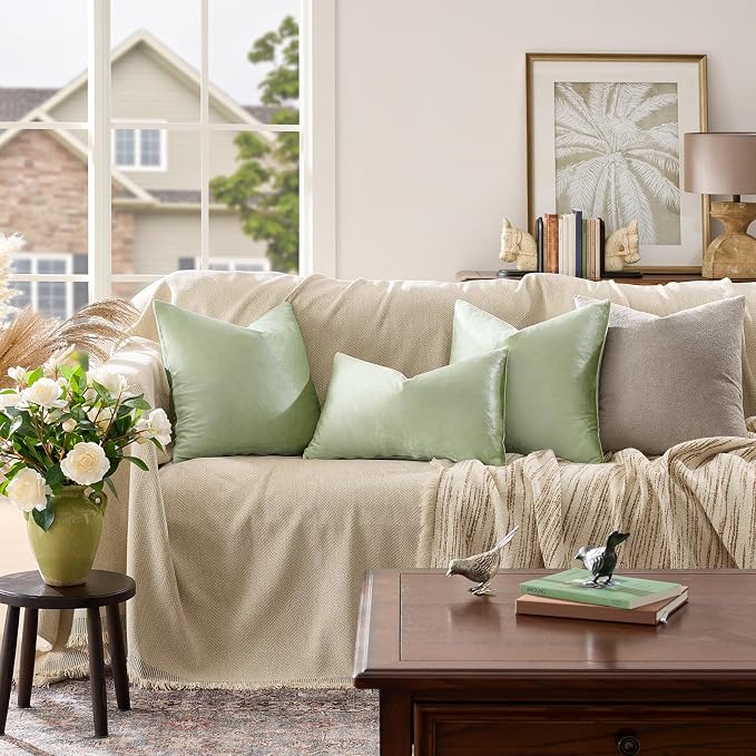 GIGIZAZA Sage Green Velvet Throw Pillow Covers 12x20 Pack of 2 | Decorative - Image 2