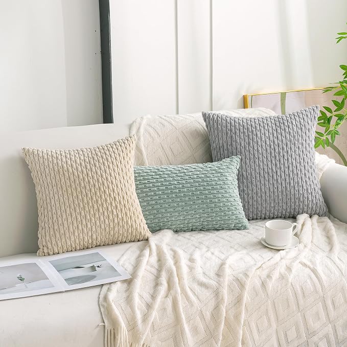 Set of 4 Beige Decorative Throw Pillow Covers 22x22 Inch Corduroy Pillow Covers - Image 3