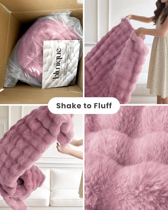 Ultra Soft Cozy Faux Fur Throw Blanket, Fuzzy Plush Thick Bubble Blanket - Image 7
