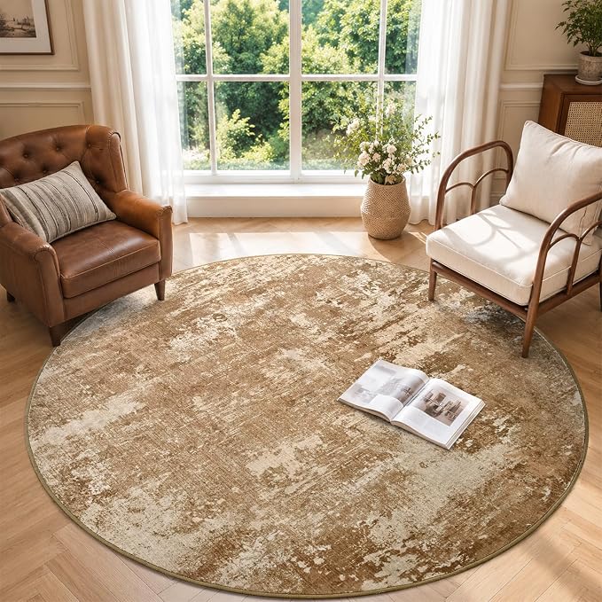 4Ft Round Area Rugs for Living Room, Soft Non-Slip Washable Rugs Modern by Cuzwlovita