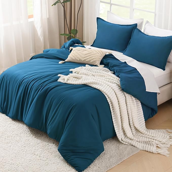 Litanika Comforters Teal Oversized Queen Size, 3 Pieces Lightweight Solid Bedding Set & Collections, All Season Fluffy Bed Set (98x98In Comforter & 2 Pillowcases)