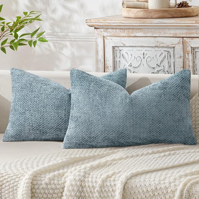 MIULEE Decorative Lumbar Throw Pillow Covers 12x20 Inch Coastal Blue 2 Pack | by MIULEE