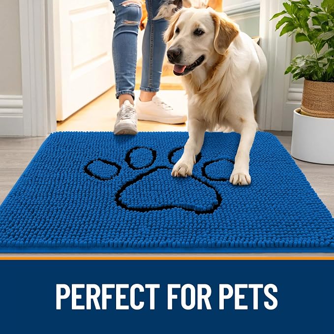 OLANLY Dog Door Mat for Muddy Paws 30x20, Paw Print Design Chenille Mud Mat | - Image 6