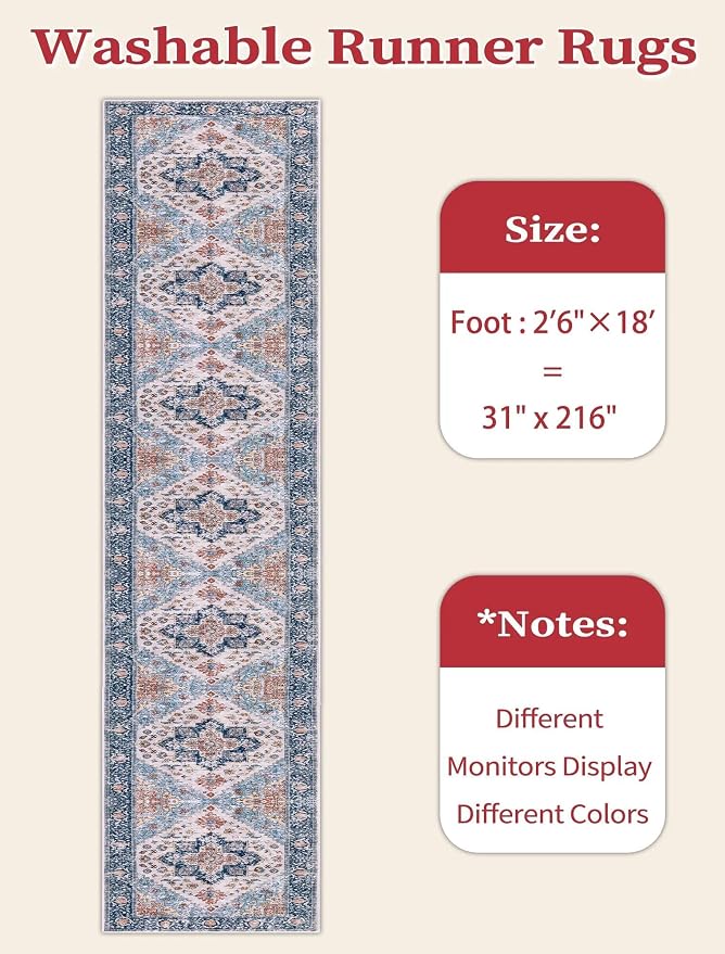 SERISSA 2'6"x18' Washable Non Slip Boho Runner Rug - Image 6