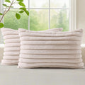 decorUhome Fall Faux Fur Throw Pillow Covers 12x20 Set of 2 Beige | Decorative by decorUhome