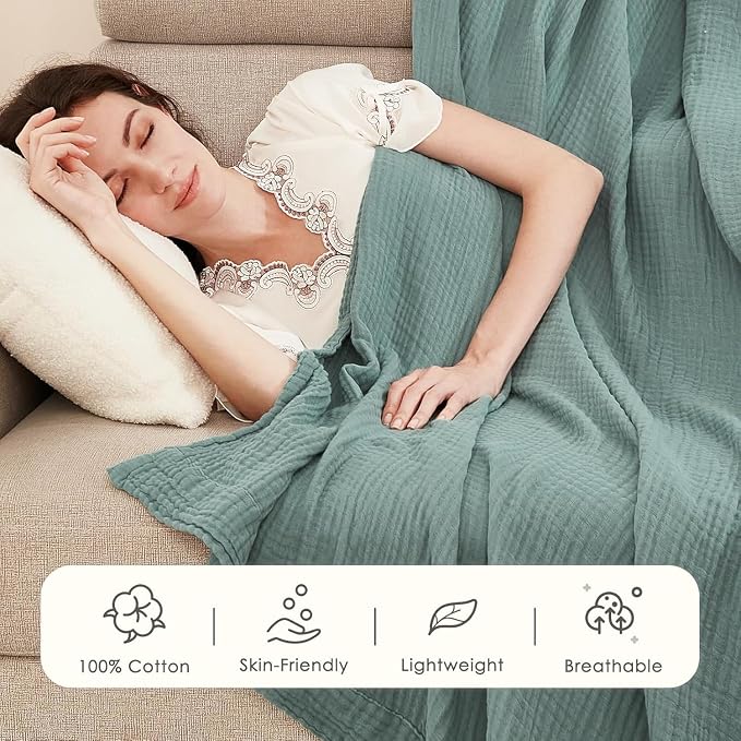 EMME Muslin Blankets for Adults Throw Blanket for Couch Breathable Gauze Soft - Image 4