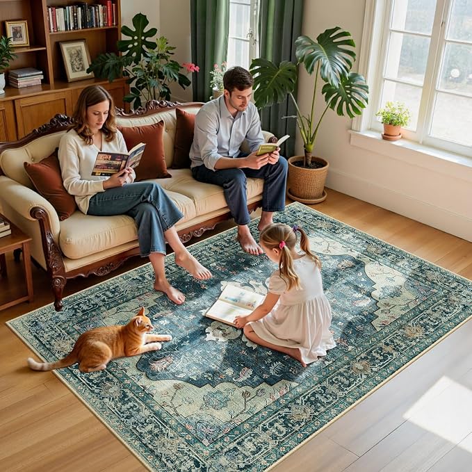 RELEANY Washable Area Rug, Water Repellent, Pet Friendly, Vintage Floral Boho - Image 3