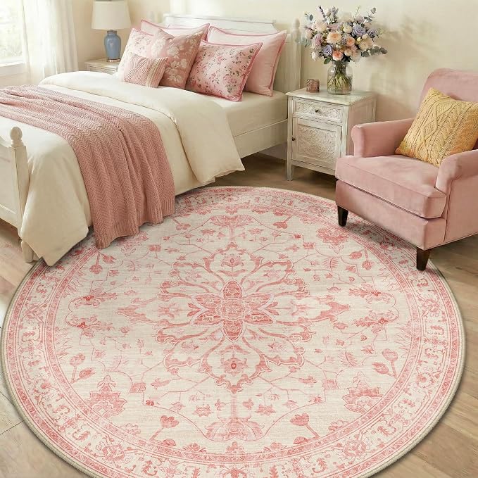RELEANY Washable Area Rug, Round 6ft, Water Repellent, Pet Friendly, Vintage - Image 3
