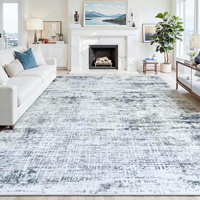 5x7 Washable Area Rug for Living Room Bedroom: Non-Slip Modern Black Grey | - Image 8