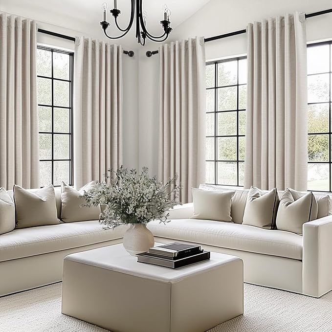 Oatmeal Blackout Curtains for Living Room 100 Inch Long 2 Panels, Linen - Image 5