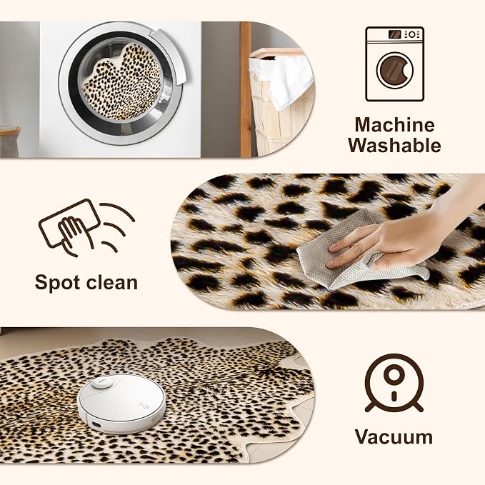 Cheetah Print Rug, Faux Fur Animal Print Leopard Rug Multicolor 6.2x8.2ft | - Image 4