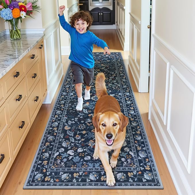HEBE Hallway Runner Rug 2'x8', Washable Non Slip Kitchen Rug Runner | Soft Boho - Image 8