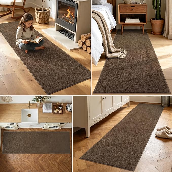2x6 Beige Brown Solid Runner Rug Washable Non-Slip - Image 3